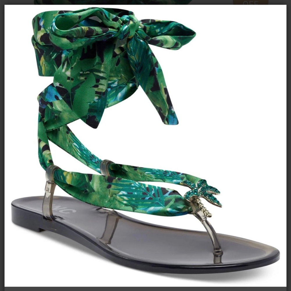 INC Malanaf Green Scarf Tie Slip On Thong Palm Brooch Embellishment Flat Sandals
